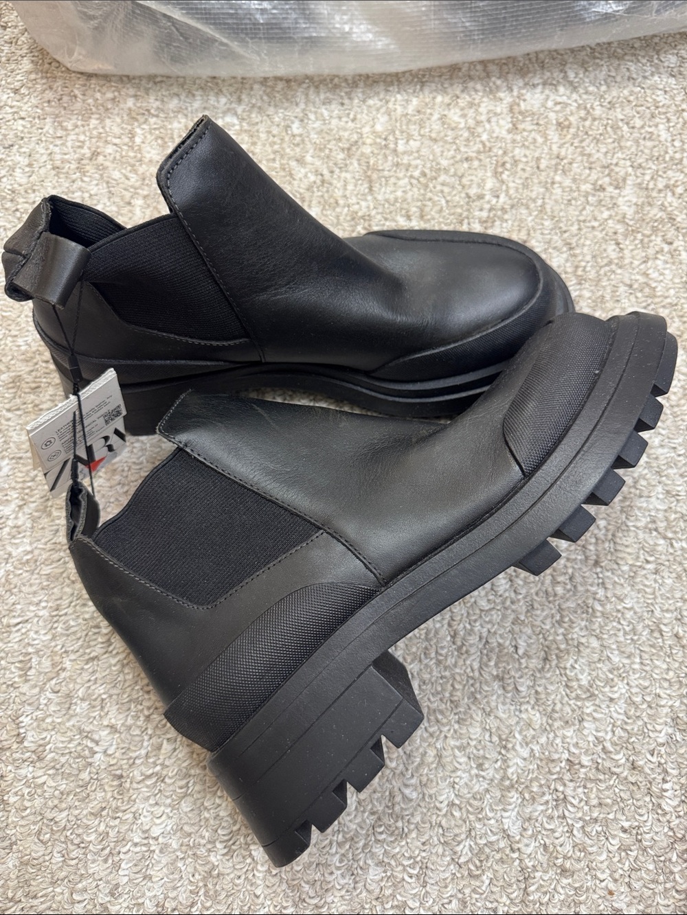 Zara Black Chunky Lug Chelsea Booties
